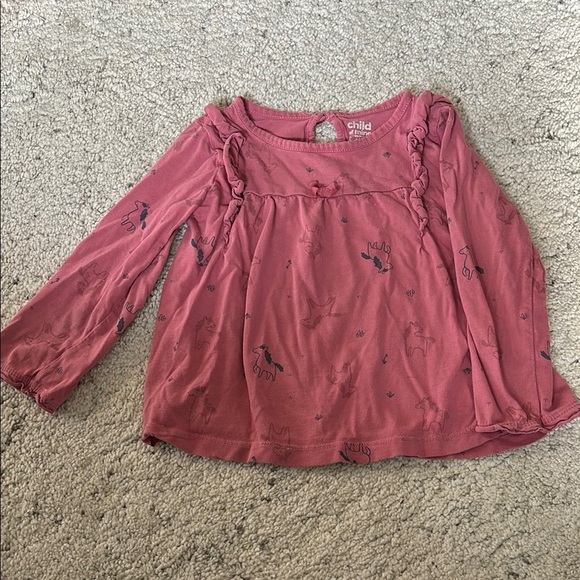 Carter's Child of Mine Pink Sparkly Unicorn Ruffle Shoulder Top Size 24m - Picture 1 of 5